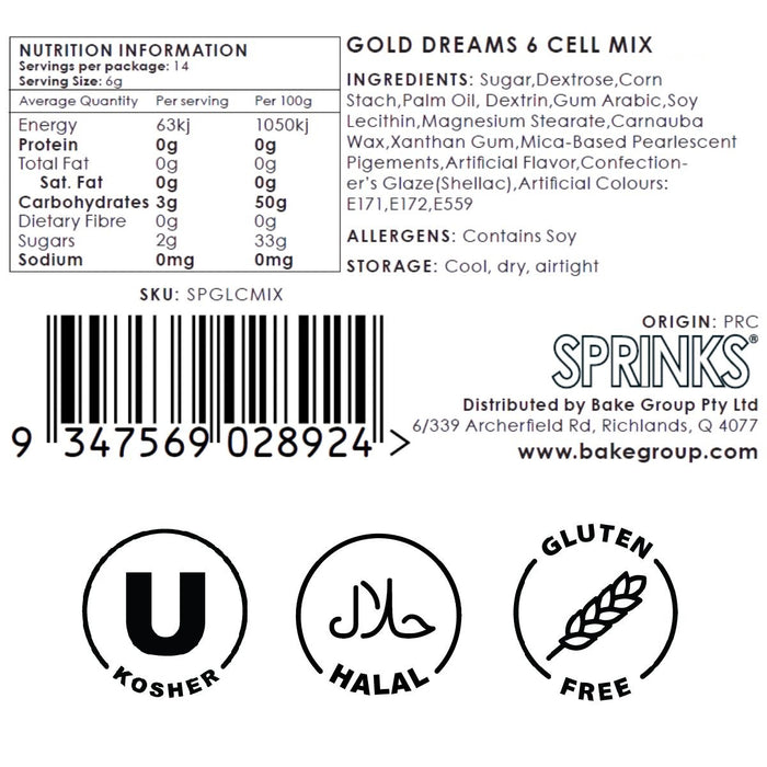 GOLD DREAMS 6 Cell Sprinkles (85g) - by Sprinks