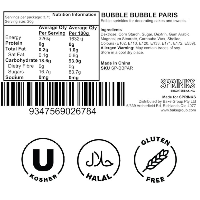 PARIS BUBBLE BUBBLE (75g) Sprinkles - by Sprinks