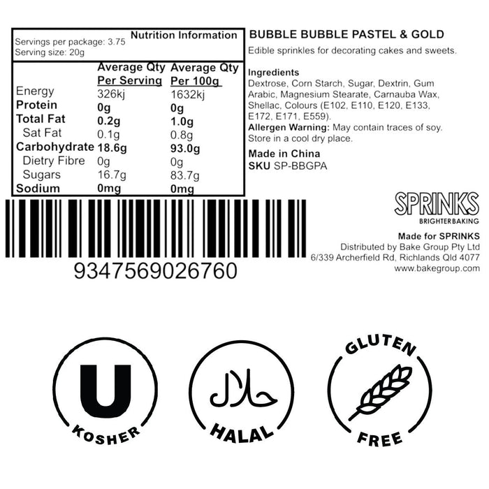 PASTEL & GOLD BUBBLE BUBBLE (75g) Sprinkles - by Sprinks
