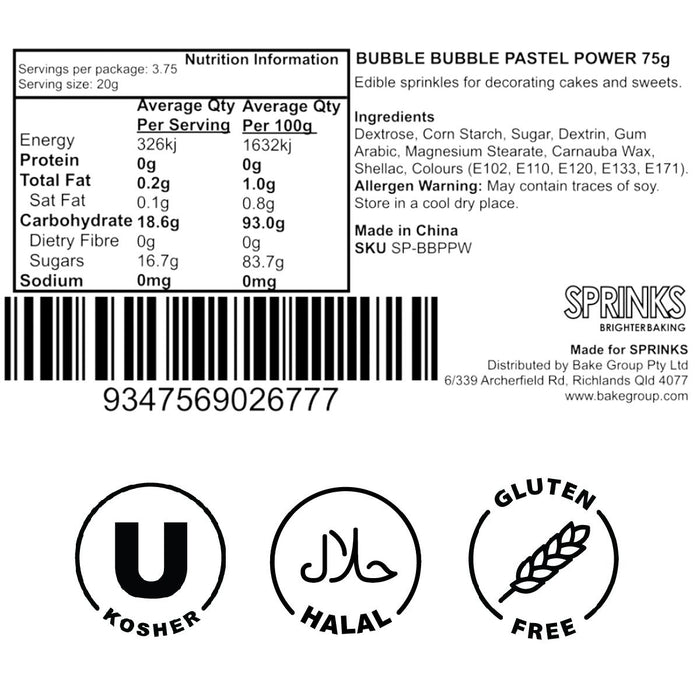PASTEL POWER BUBBLE BUBBLE (75g) Sprinkles - by Sprinks