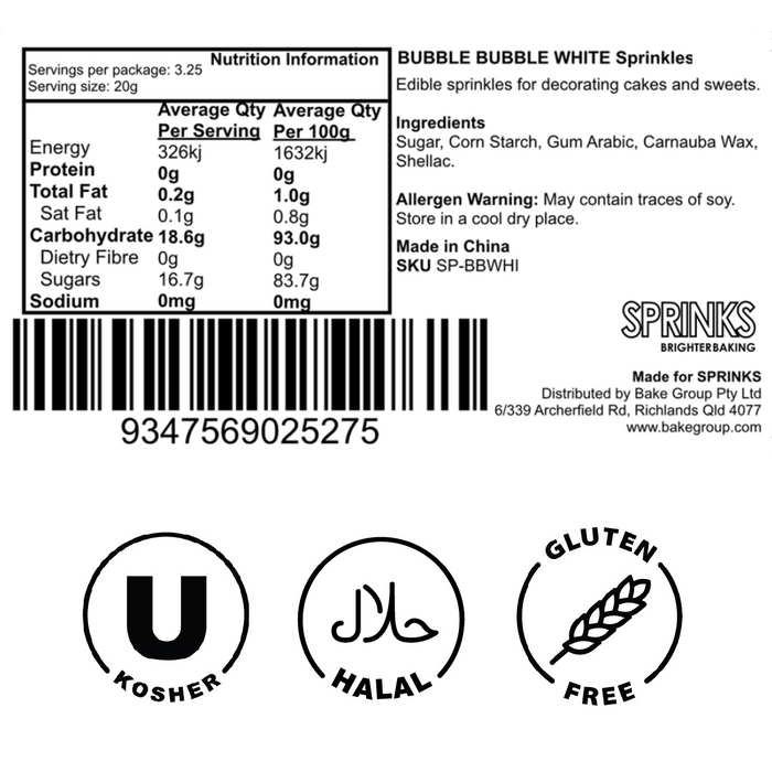 WHITE BUBBLE BUBBLE (65g) Sprinkles - by Sprinks